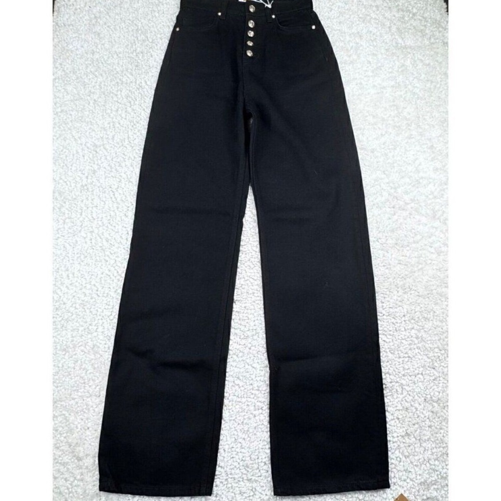 Reformation Wilder Black High-Rise Wide Leg Button-Front Jeans - Picture 7 of 9